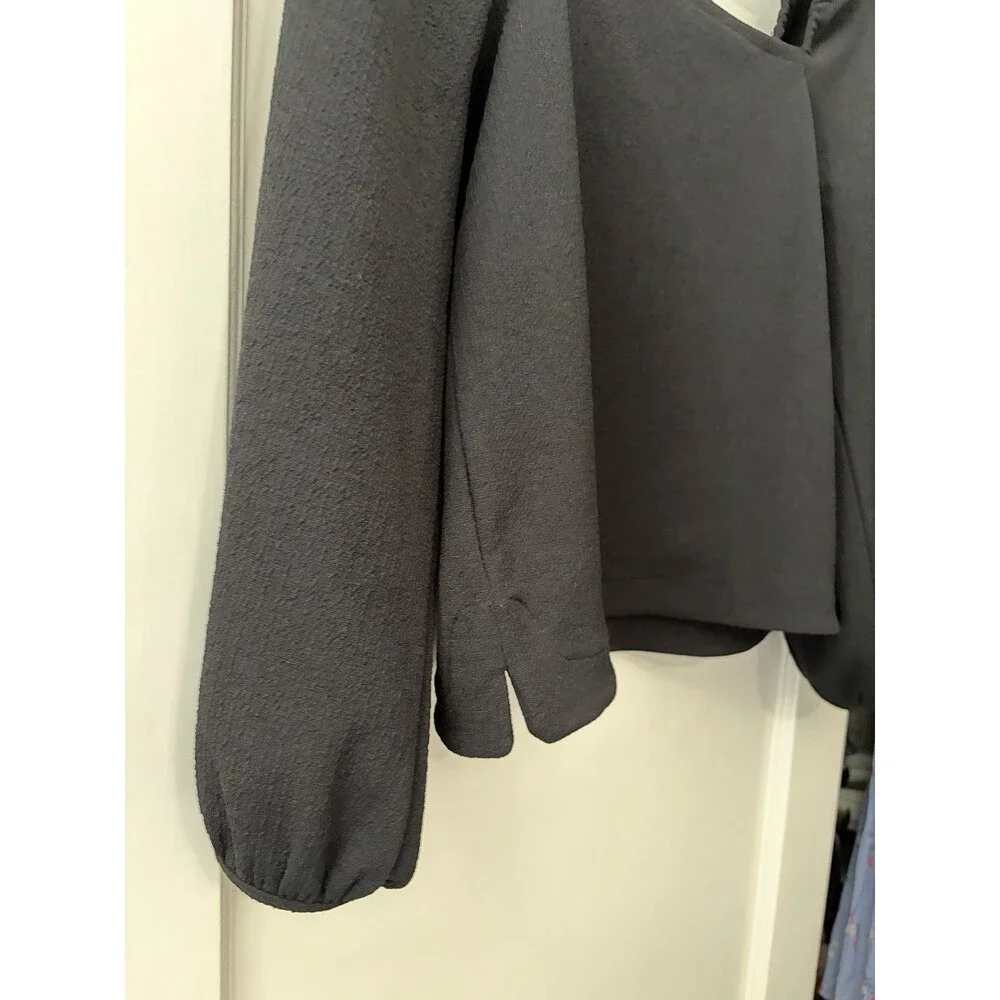 Madewell EUC Black Top Blouse XS Square Neck Puff Sleeve Romantic Feminine